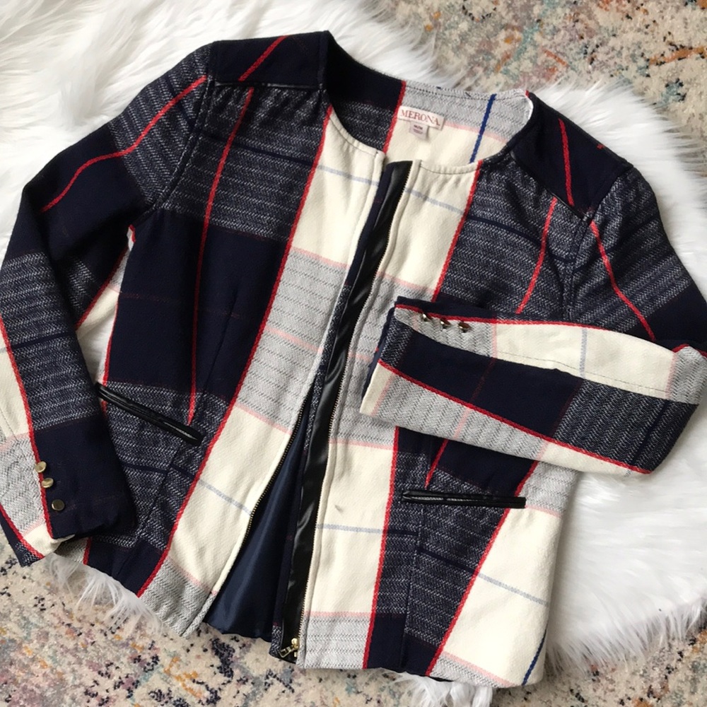 Textured Blazer with gold and leather accents